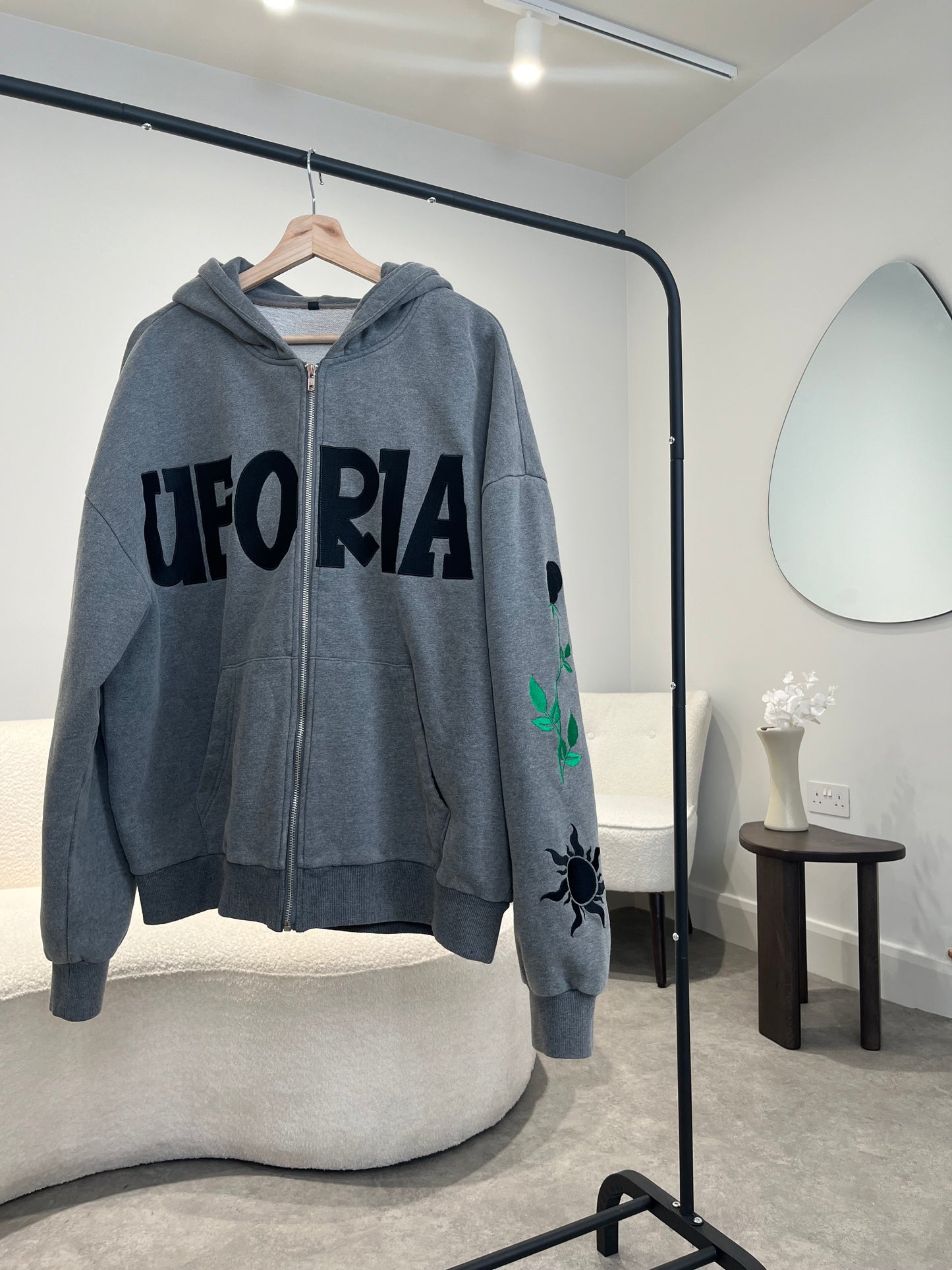 Gris Sun-Moon Zip Up Oversized Hoodie