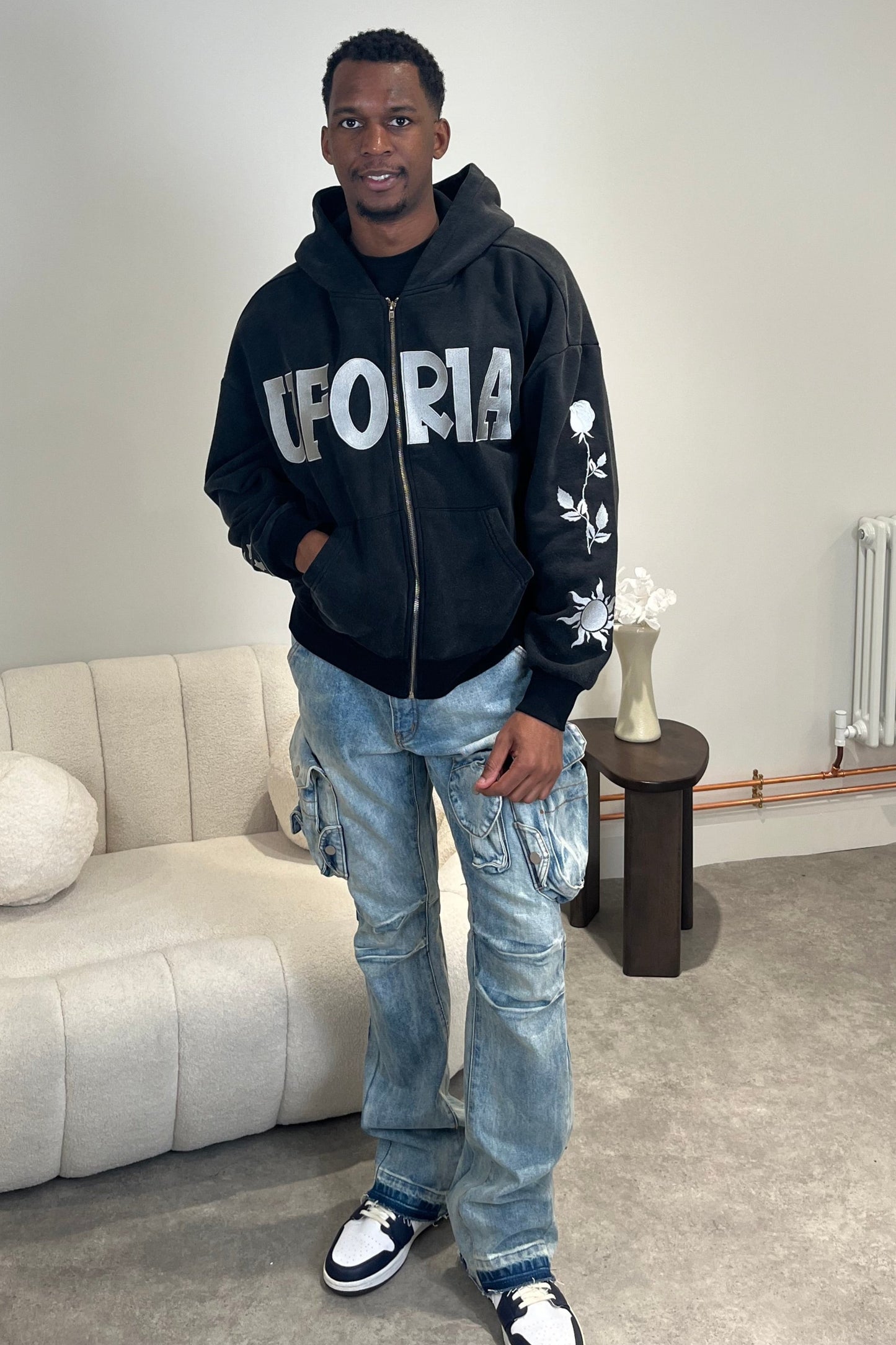Noir Sun-Moon Zip Up Oversized Hoodie