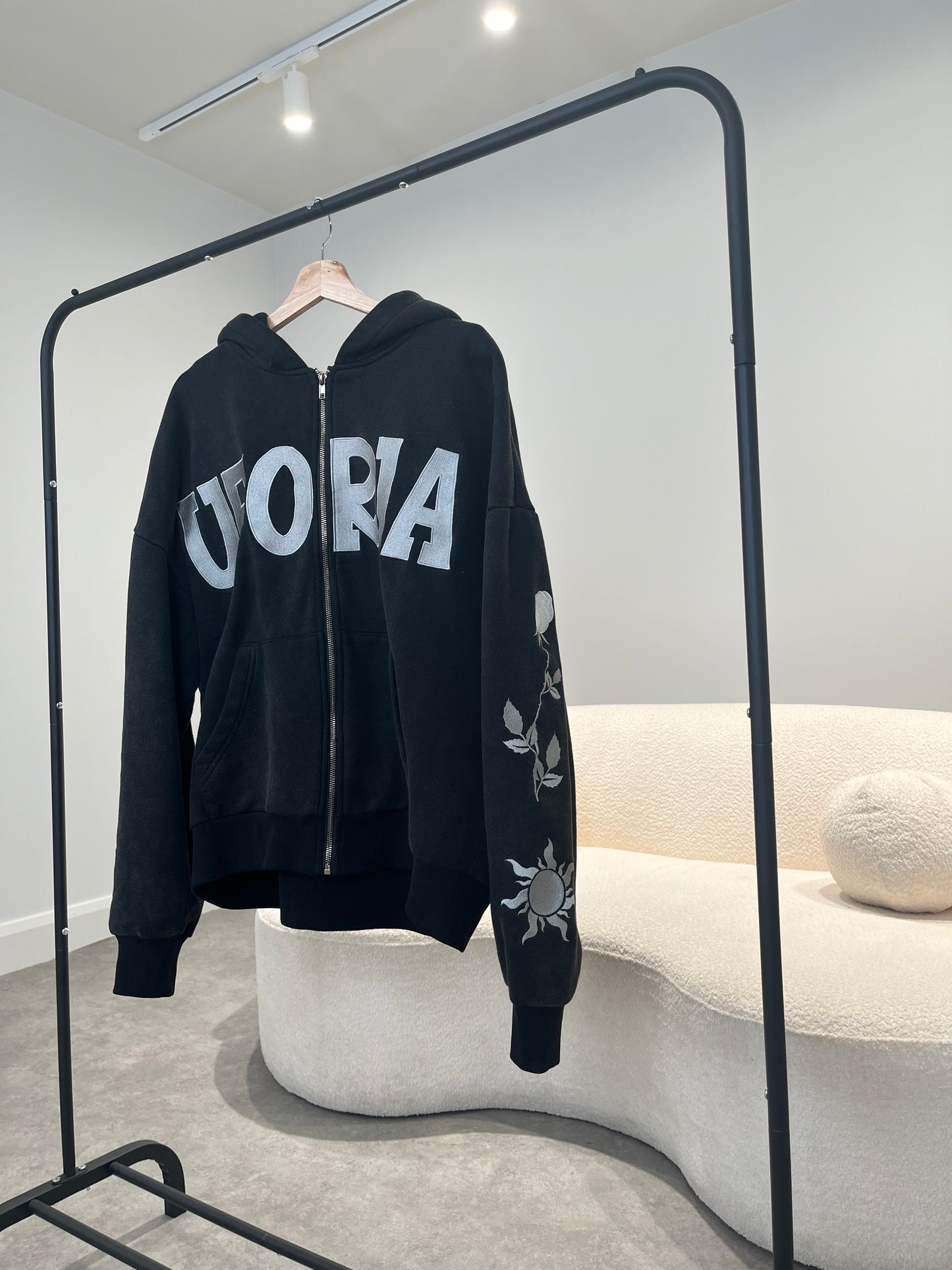 Noir Sun-Moon Zip Up Oversized Hoodie