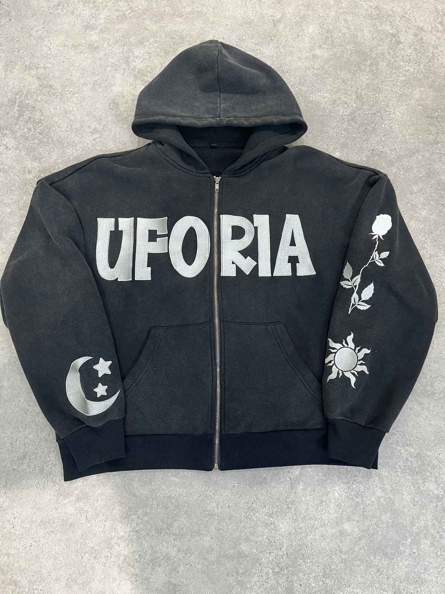 Noir Sun-Moon Zip Up Oversized Hoodie