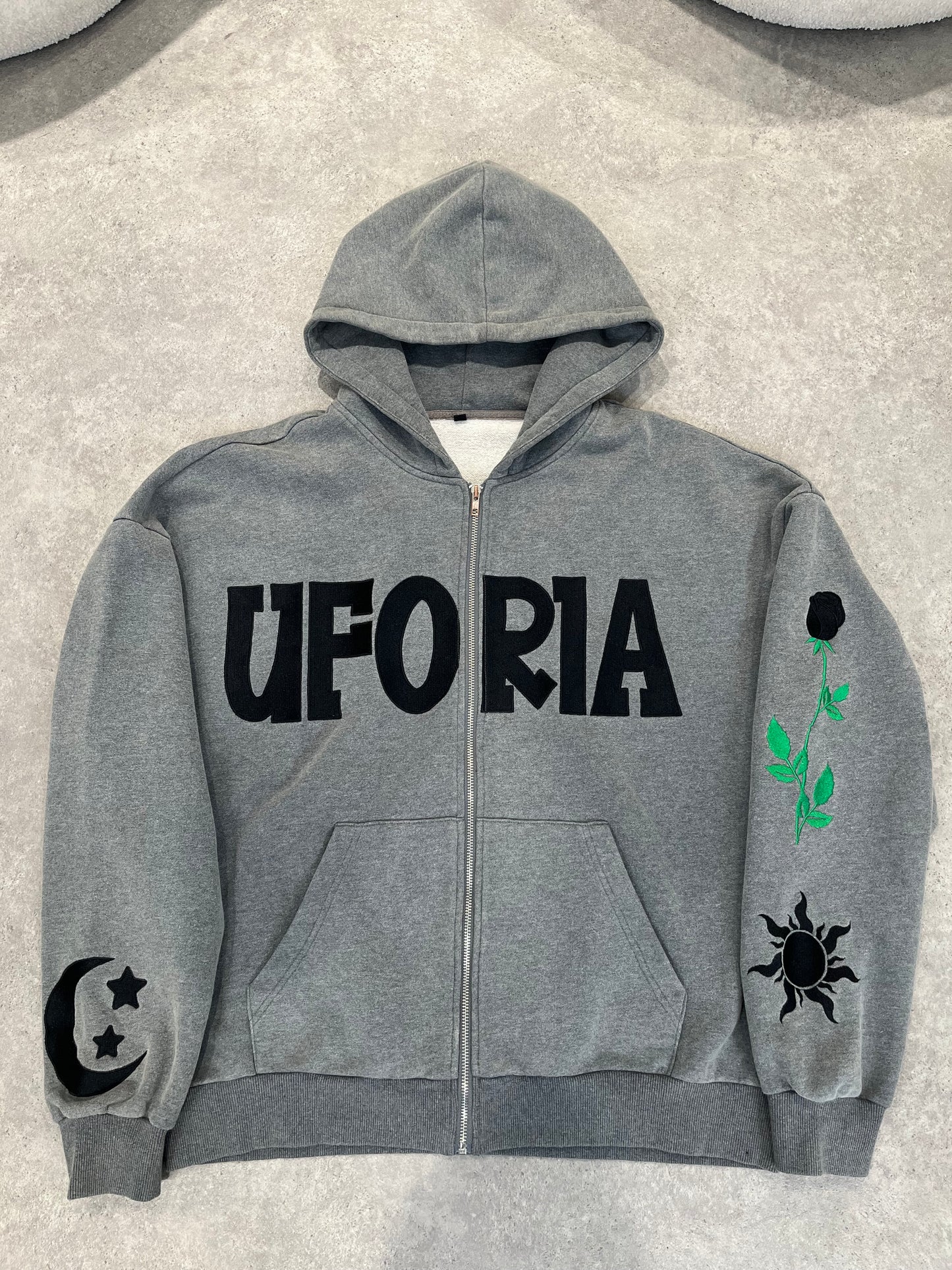 Gris Sun-Moon Zip Up Oversized Unisex Hoodie